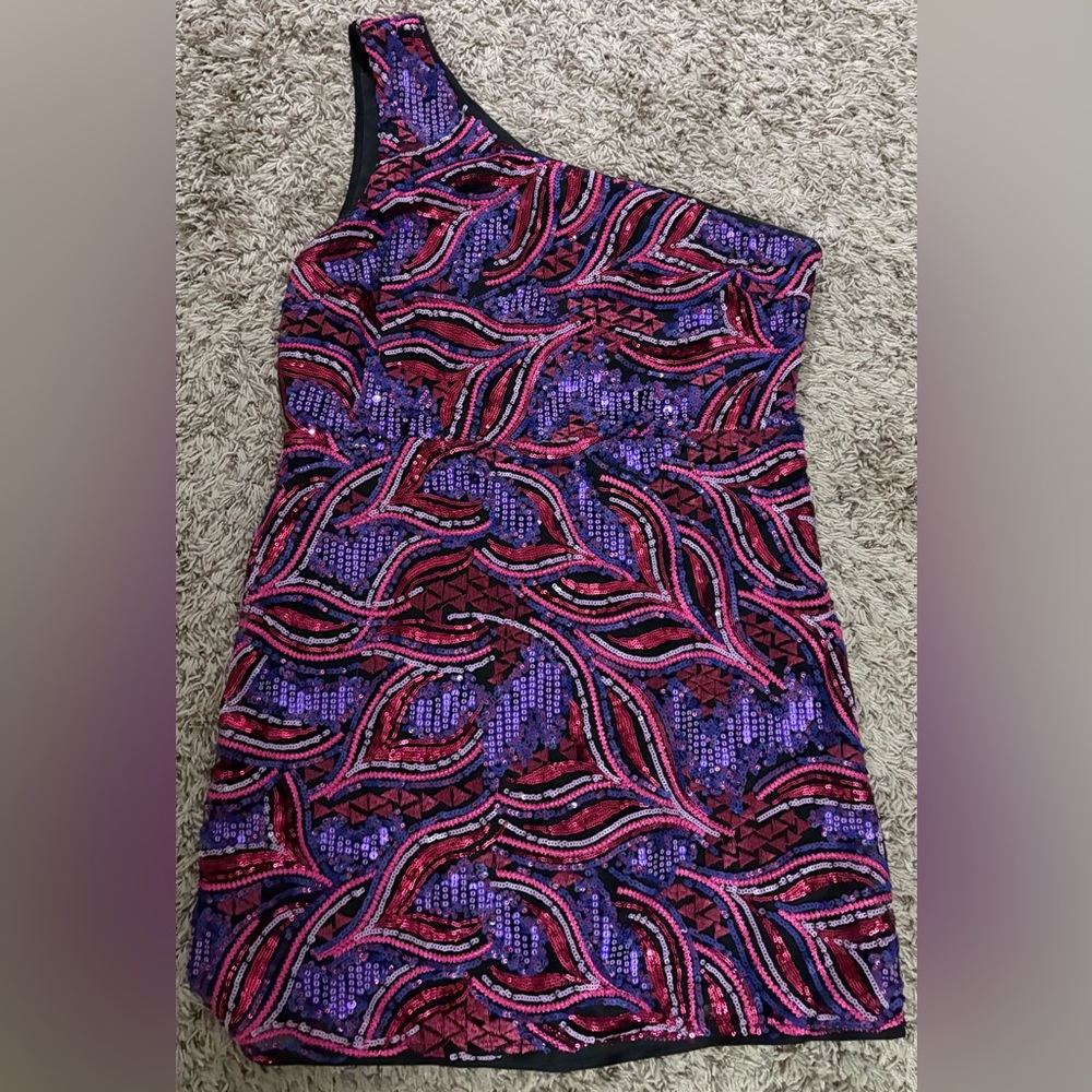 EUC Lulus Make a Statement Pink Sequin One-Shoulder Bodycon Mini Dress - XL